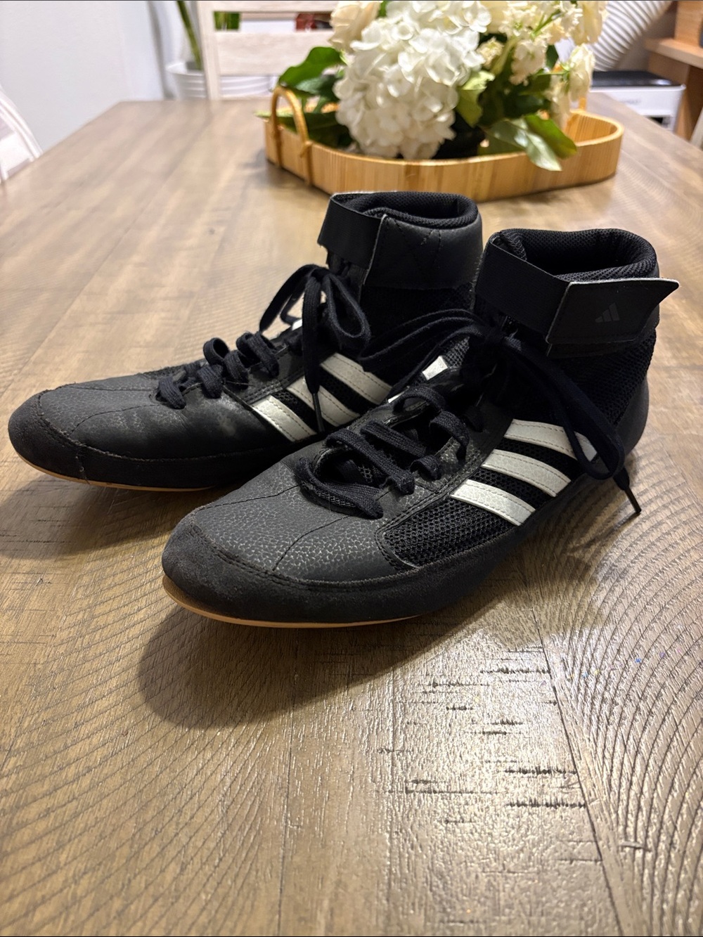 adidas Black and White High-Top Wrestling Shoes
